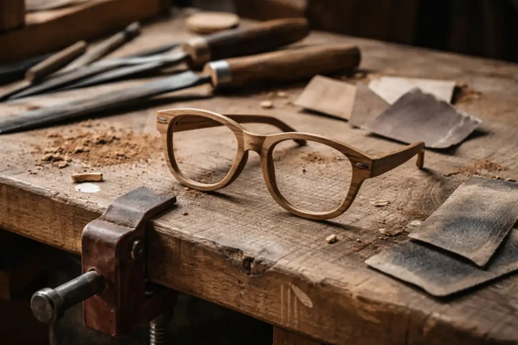 Occhiali in legno artigianali fatti a mano in laboratorio italiano